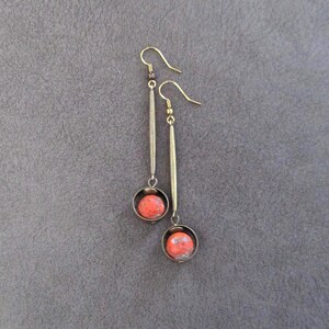 Industrial pendulum earrings, orange