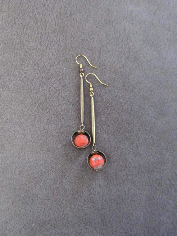 Industrial pendulum earrings, orange