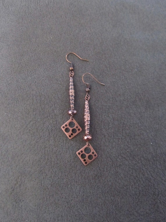 Mid century modern copper earrings
