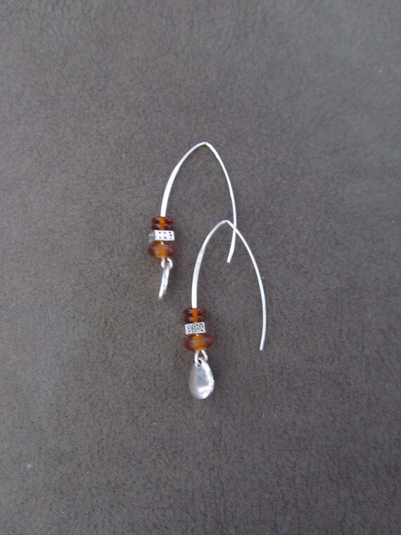 Amber frosted glass and silver earrings