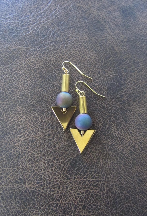 Modern hematite geometric earrings