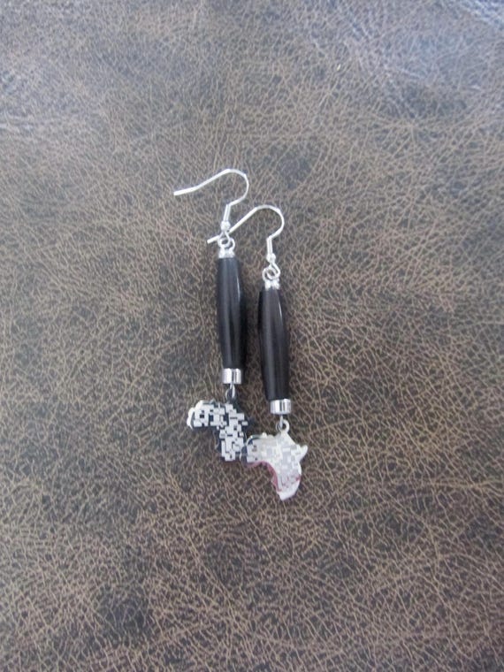 Carved bone and silver Africa  earrings 2