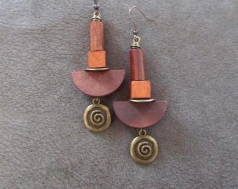 Mid century modern earth toned wooden earrings
