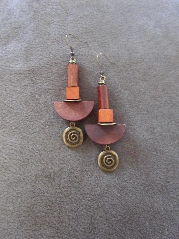 Mid century modern earth toned wooden earrings