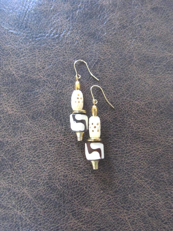 Afrocentric African print carved bone earrings