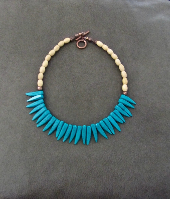 Turquoise spike necklace, copper