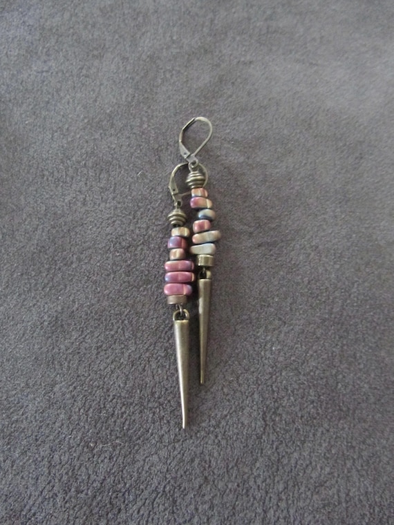 Minimalist multicolor hematite nugget earrings, bronze