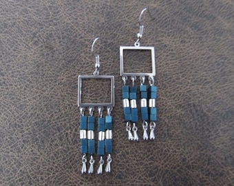 Blue hematite and silver chandelier earrings