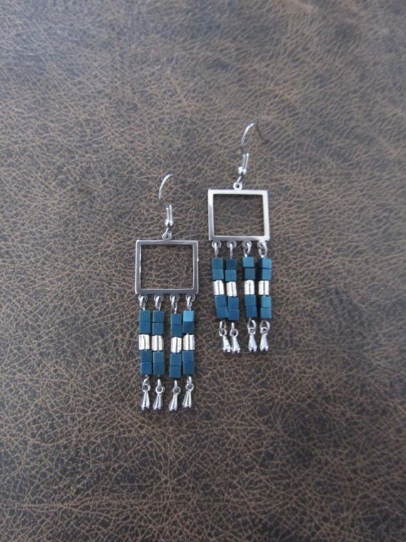 Blue hematite and silver chandelier earrings