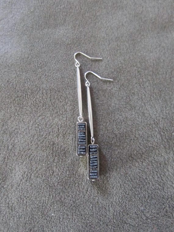 Industrial earrings, gray lava rock and silver minimalist earrings
