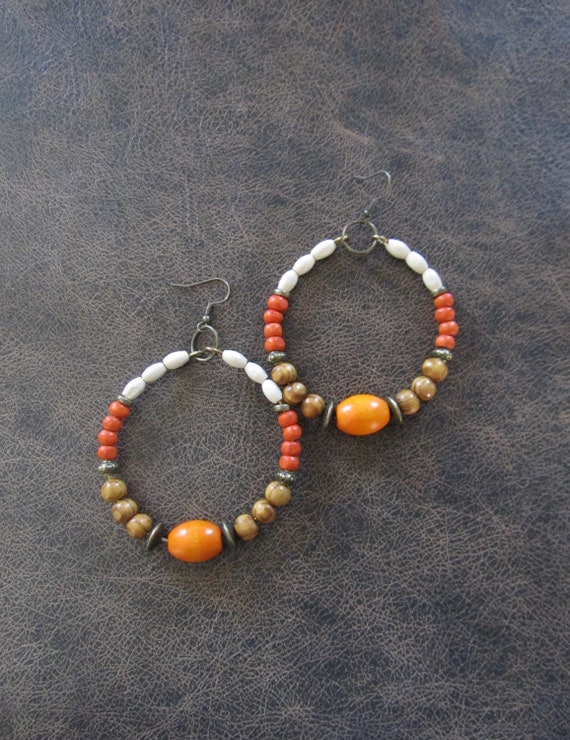 Large wooden hoop earrings