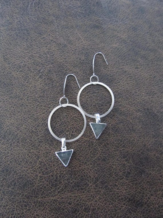 Dainty silver and labradorite hoop earrings
