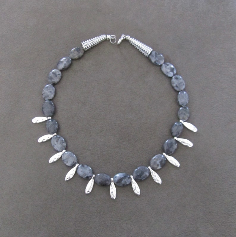 Gray stone tribal necklace image 1