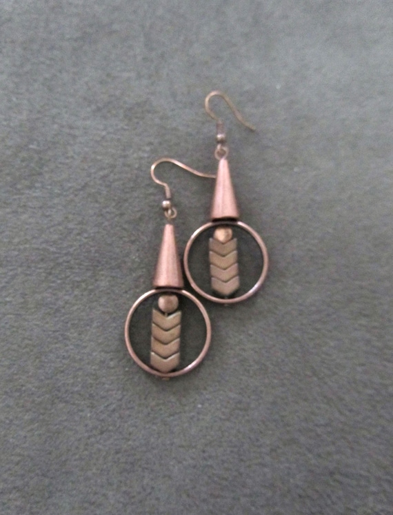 Copper geometric industrial earrings hematite