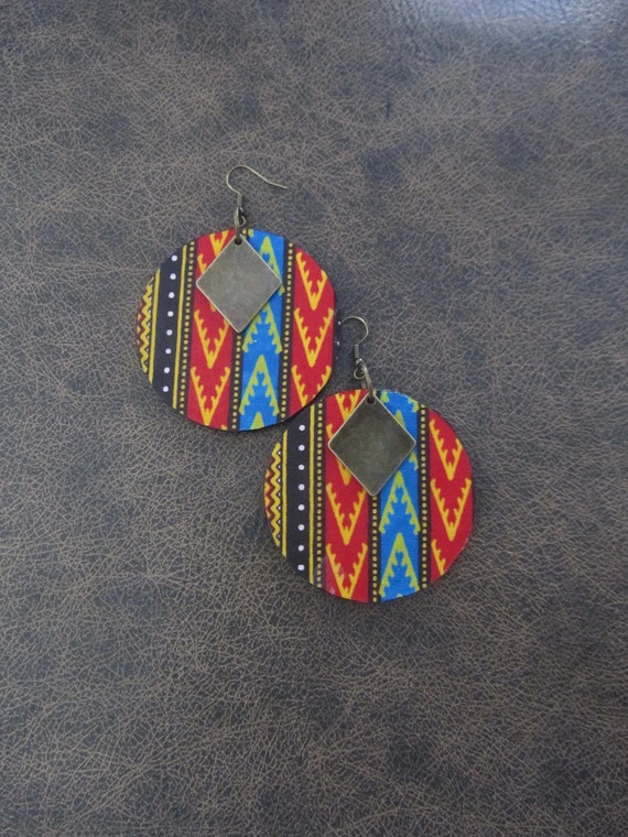 Large round African print Ankara earrings 2