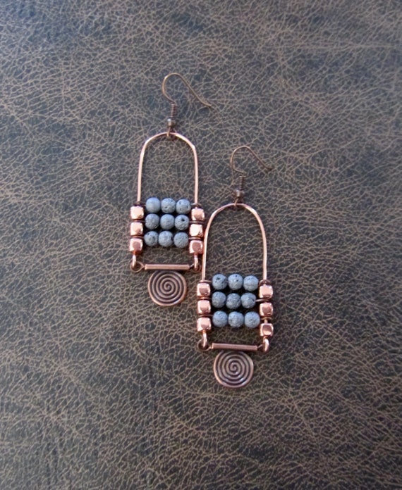 Lava rock chandelier earrings copper and gray
