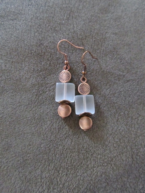 Copper and clear frosted glass earrings
