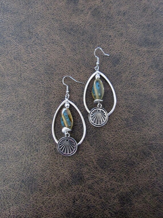 Silver hoop and ceramic earrings