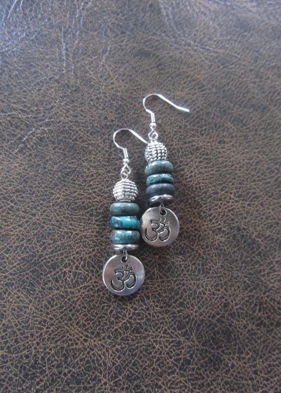 Turquoise and silver ohm earrings