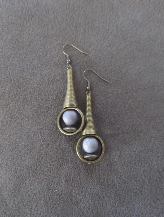 Silver Druzy Earrings, Bronze Minimalist Geometric Earrings