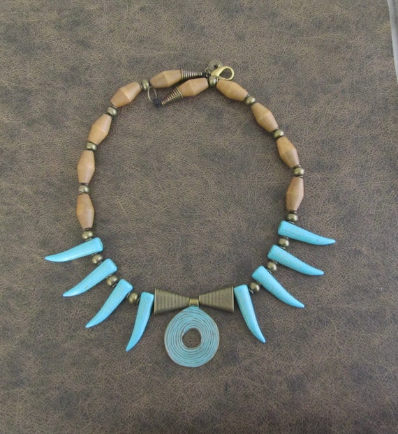 Statement necklace, turquoise howlite necklace, chunky necklace, rustic necklace, ethnic necklace, primitive tribal necklace, bold necklace