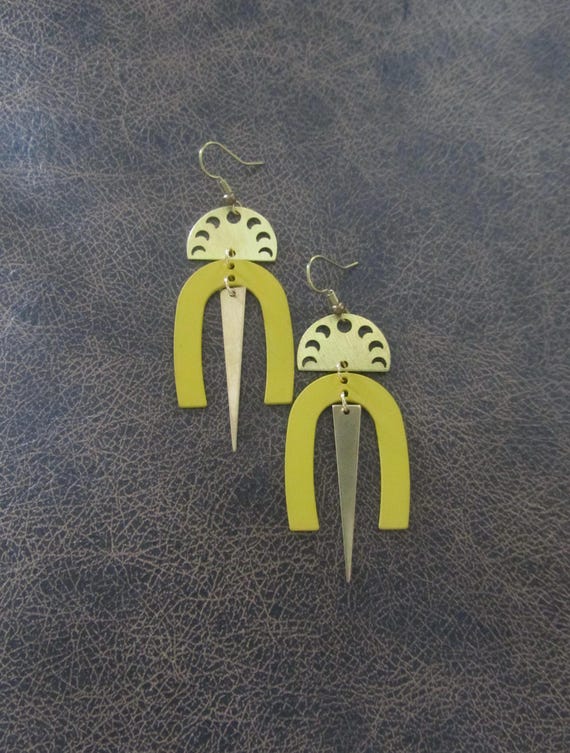Geometric yellow and gold modern earrings