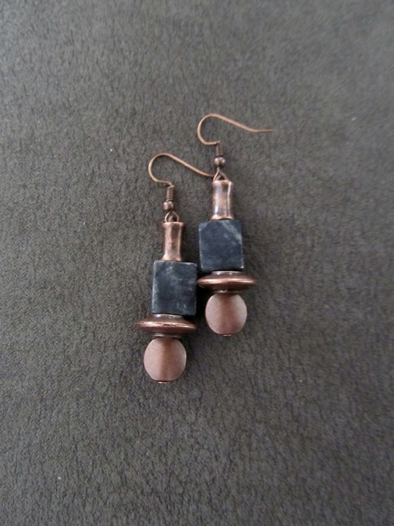 Stone and copper earrings