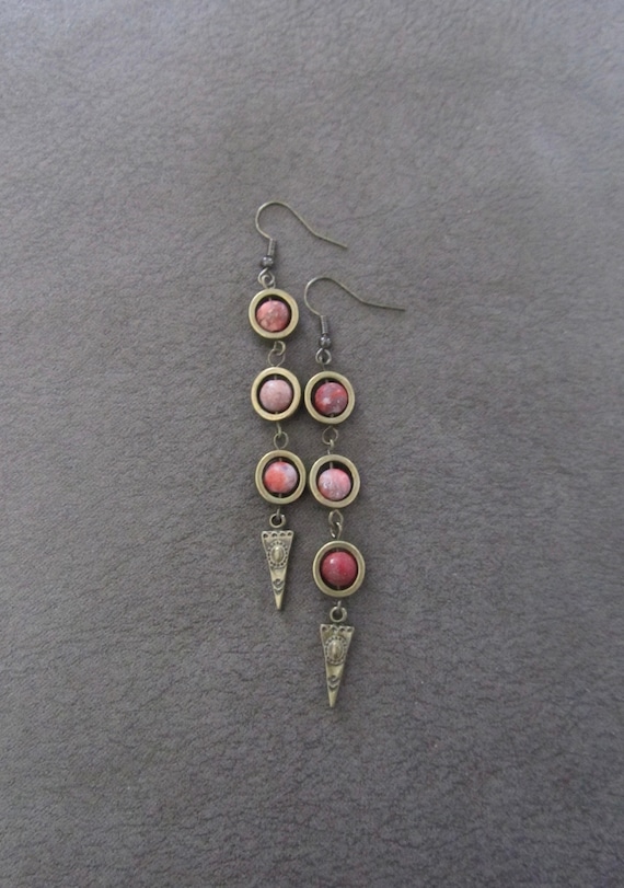 Orange jasper and bronze dangle earrings