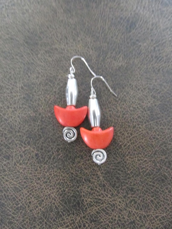 Unique orange howlite and silver earrings