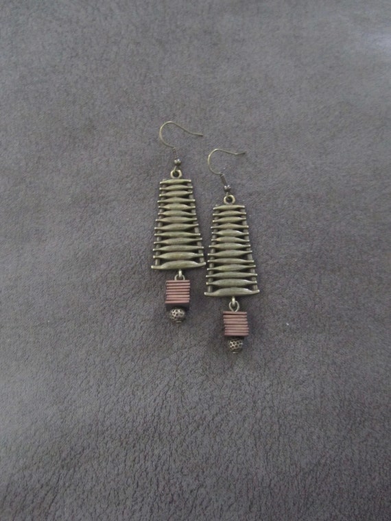 Brown and bronze mid century modern earrings