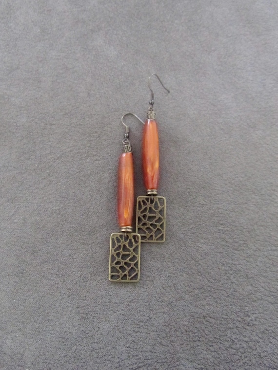 Ethnic hair pipe bone and bronze earrings
