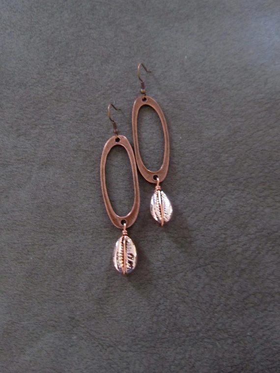 Copper cowrie shell earrings