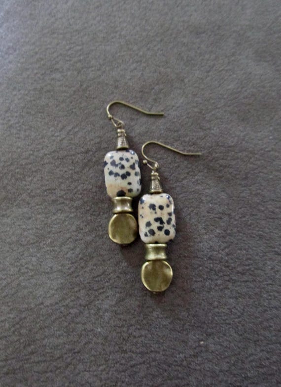Dalmatian jasper and bronze earrings