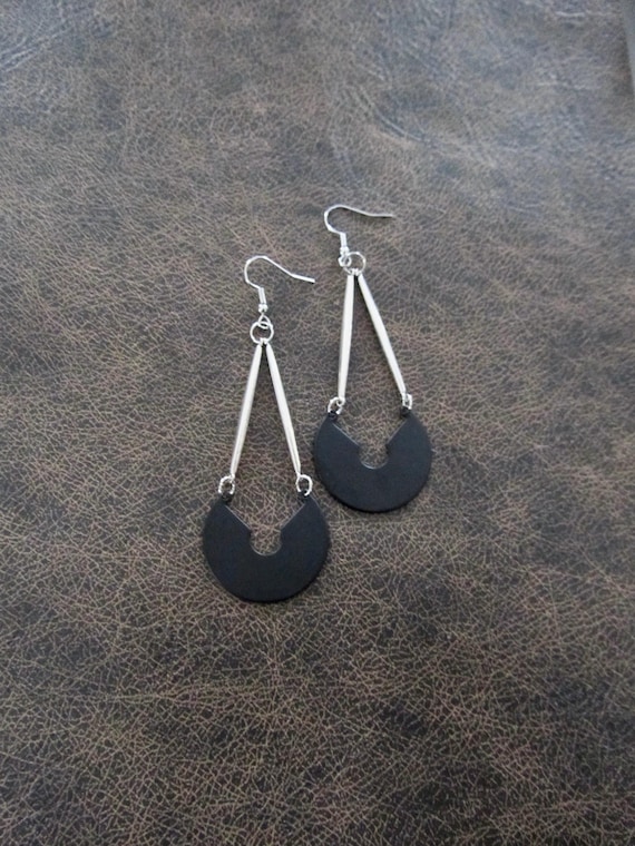 Geometric black and silver mid century modern earrings