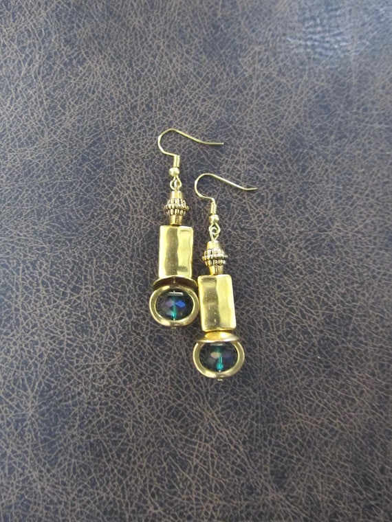 Gold and green crystal earrings 2