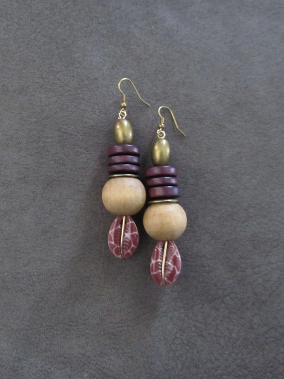 Giraffe print painted cowrie shell earrings, large