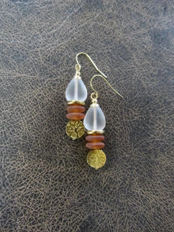 Unique frosted glass tree charm earrings