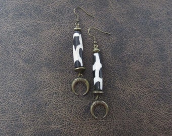 Afrocentric batik print bone earrings