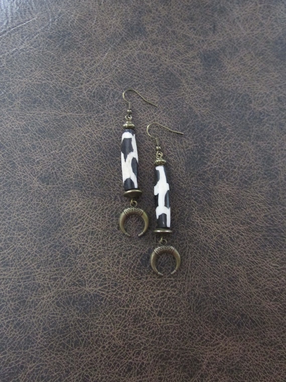 Afrocentric batik print bone earrings