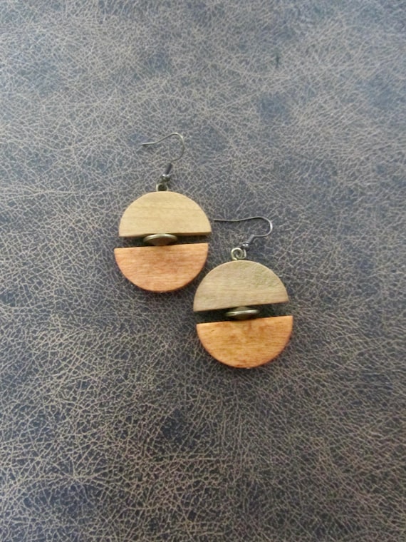 Two toned wood dangle earrings