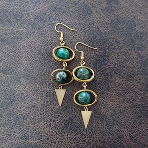 Green imperial jasper and gold dangle earrings image 1