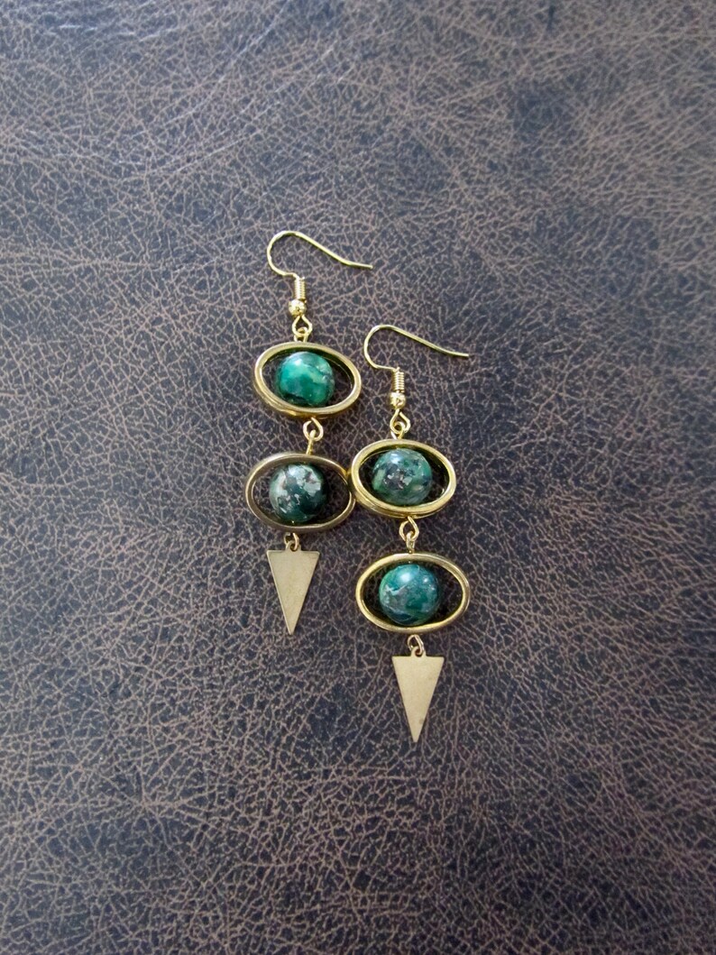 Green imperial jasper and gold dangle earrings image 1