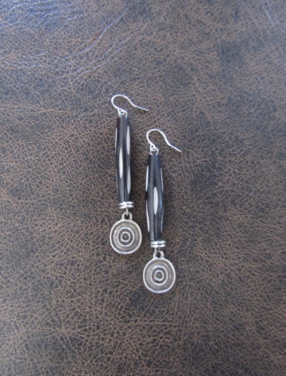 Batik print bone and silver earrings