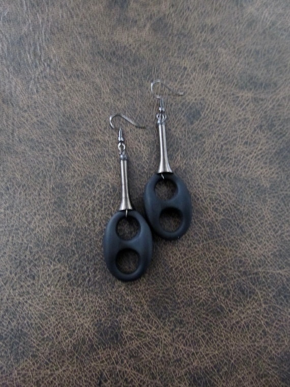 Bold black rubber and gunmetal earrings