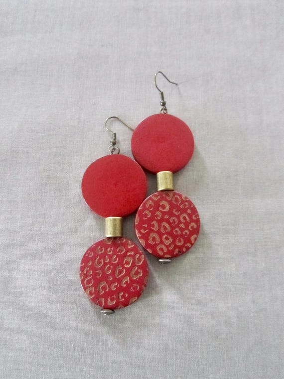 Large red wooden earrings