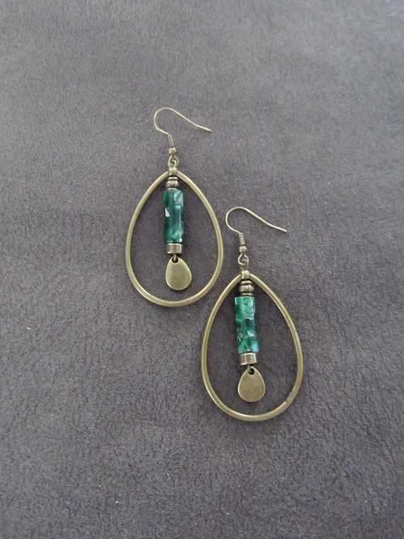 Bronze and green imperial jasper hoop earrings