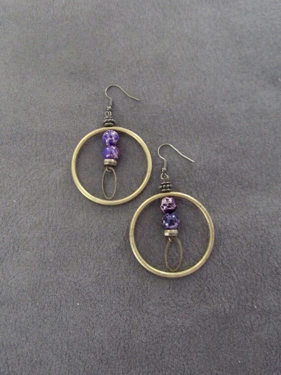 Bronze and purple jasper hoop earrings