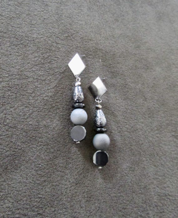 Silver druzy agate and gunmetal earrings 2