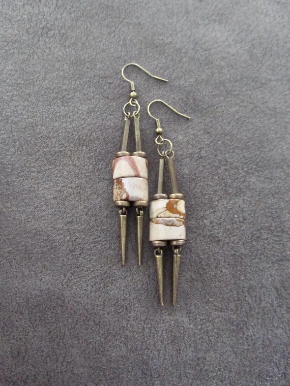 Unique jasper and bronze dangle earrings 2