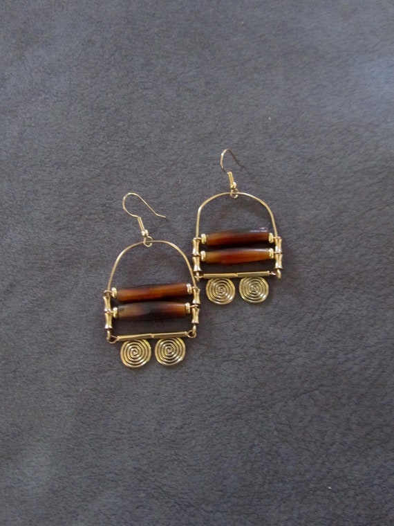 Chandelier earrings tribal orange bone ethnic statement earrings, chunky bold earrings, African Afrocentric Nubian earrings